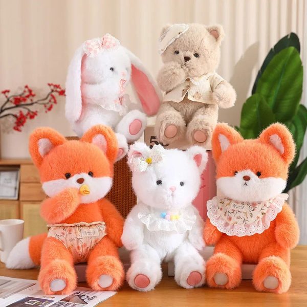 Cute Plush Fox, Cat, Rabbit & Bear Toys - Soft Stuffed Animal Gifts