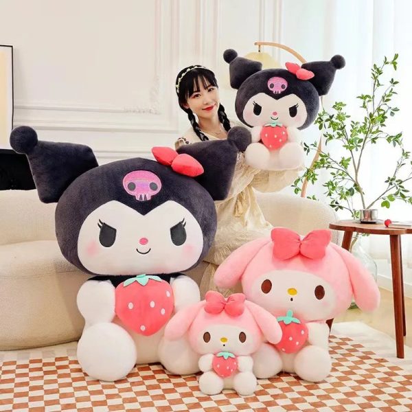 Cute Sanrio Kuromi & My Melody Plush Dolls - Adorable Strawberry Pillows!