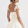 Cute Scalloped Cap Sleeve Square Neck Fitted Flare Mini Summer Sundress - White Cute Scalloped Cap Sleeve Square Neck Fitted Flare Mini Summer Sundress - White
