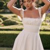Cute Scalloped Cap Sleeve Square Neck Fitted Flare Mini Summer Sundress - White Cute Scalloped Cap Sleeve Square Neck Fitted Flare Mini Summer Sundress - White