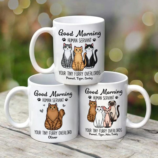 Cute Sitting Cats Good Morning Human Personalized Mug