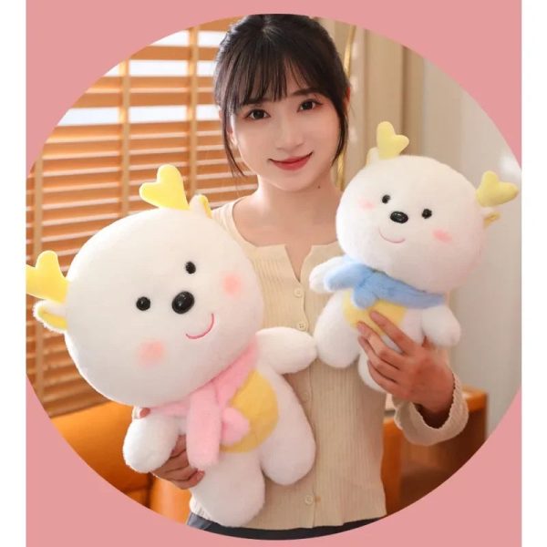Cute White Dragon Plush Toy with Scarf - Perfect New Year Gift!