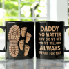 Dad And Kids Footsteps No Matter How Big We Get - Personalized Black Mug Dad And Kids Footsteps No Matter How Big We Get - Personalized Black Mug