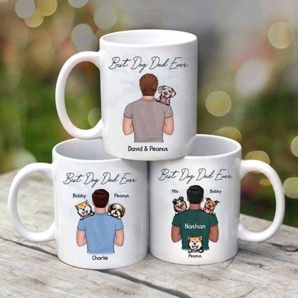 Dad Carrying Dogs On Shoulder Best Dog Dad Ever Personalized Mug