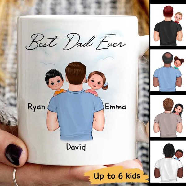 Dad Carrying Kids On Shoulder Personalized Mug, Father's Day Gift For Dad, Husband Dad Carrying Kids On Shoulder Personalized Mug, Father's Day Gift For Dad, Husband