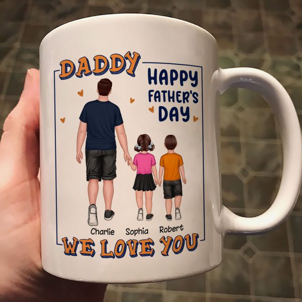 Dad Daughter Son Walking Back View Personalized Mug