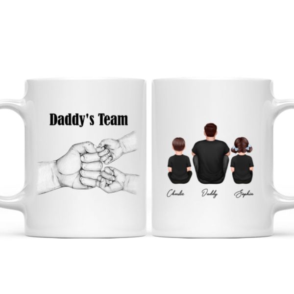 Dad Grandpa Team Fist Bump Sitting Back View Personalized Mug, Unique Father's Day Gift for Dad, Gift for Husband