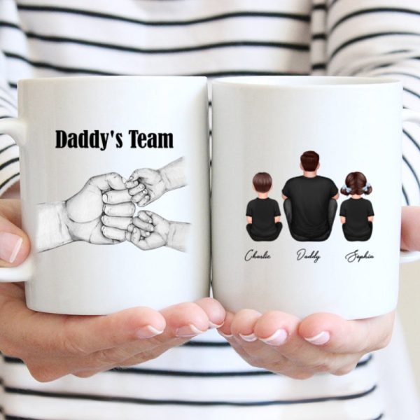 Dad Grandpa Team Fist Bump Sitting Back View Personalized Mug, Unique Father's Day Gift for Dad, Gift for Husband