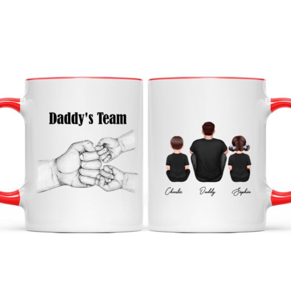 Dad Grandpa Team Fist Bump Sitting Back View Personalized Mug, Unique Father's Day Gift for Dad, Gift for Husband