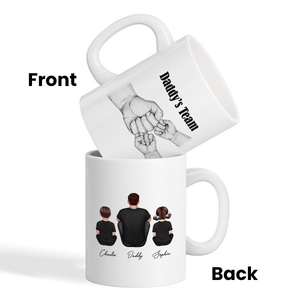 Dad Grandpa Team Fist Bump Sitting Back View Personalized Mug, Unique Father's Day Gift for Dad, Gift for Husband