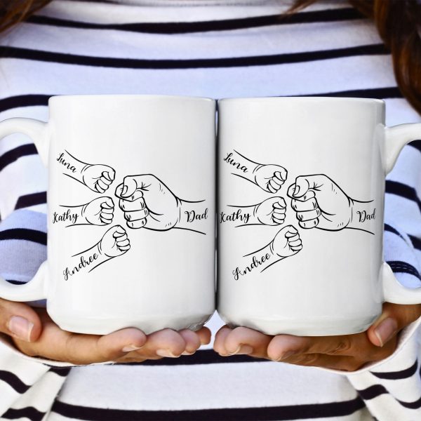 Dad Hand Bumps Custom Kids' Names - Personalized Mug