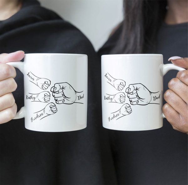 Dad Hand Bumps Custom Kids' Names - Personalized Mug