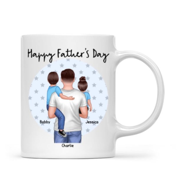 Dad Holding Kids Star Circle Personalized Mug