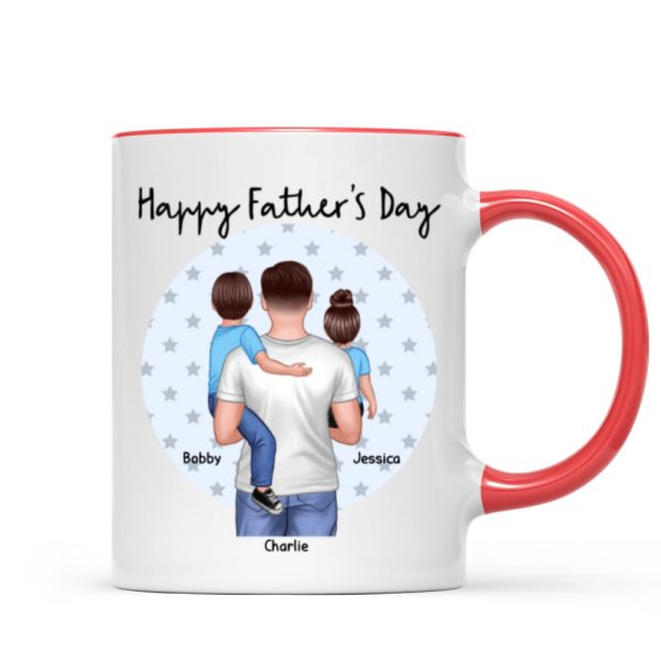 Dad Holding Kids Star Circle Personalized Mug