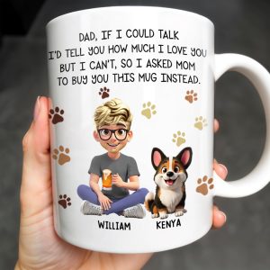 Dad If I Could Talk Love You Much Mug With Paws And Cartoon Figures - Personalized Custom Coffee Mug - DOG048_MG