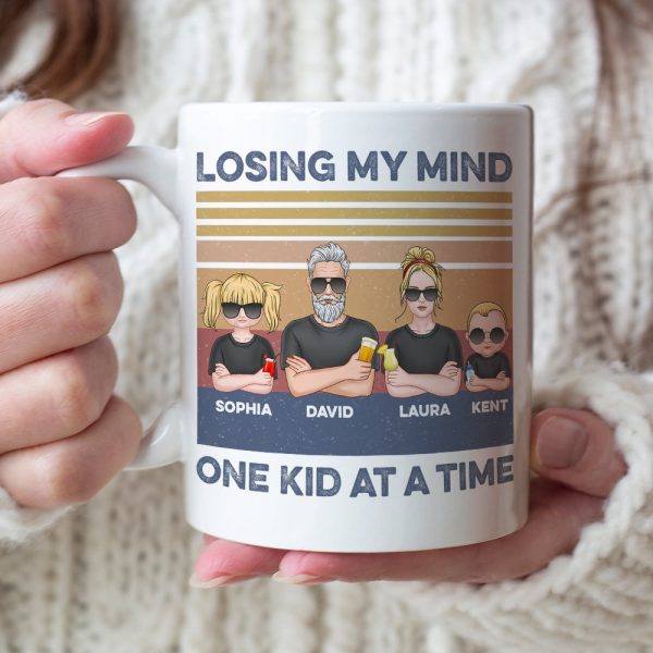 Dad Losing My Mind One Kid At A Time, Personalized White Mug, Funny Dad Gifts