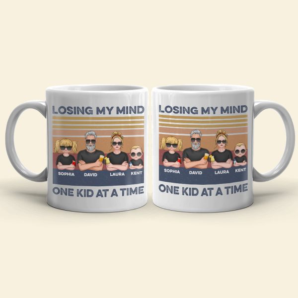 Dad Losing My Mind One Kid At A Time, Personalized White Mug, Funny Dad Gifts