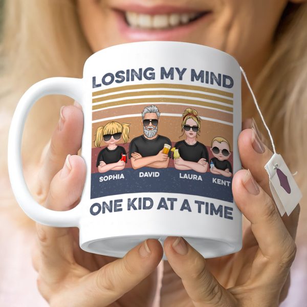 Dad Losing My Mind One Kid At A Time, Personalized White Mug, Funny Dad Gifts