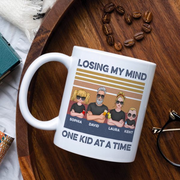 Dad Losing My Mind One Kid At A Time, Personalized White Mug, Funny Dad Gifts