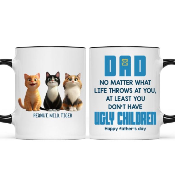 Dad No Matter What Life Throws At You, Funny Cartoon Cats Personalized Mug, Father's Day Gift for Cat Dads
