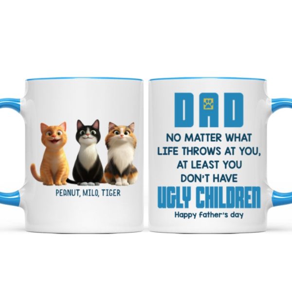Dad No Matter What Life Throws At You, Funny Cartoon Cats Personalized Mug, Father's Day Gift for Cat Dads