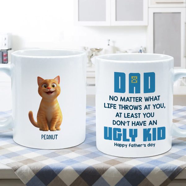 Dad No Matter What Life Throws At You, Funny Cartoon Cats Personalized Mug, Father's Day Gift for Cat Dads
