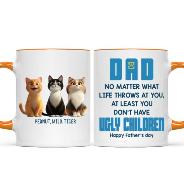 Dad No Matter What Life Throws At You, Funny Cartoon Cats Personalized Mug, Father's Day Gift for Cat Dads