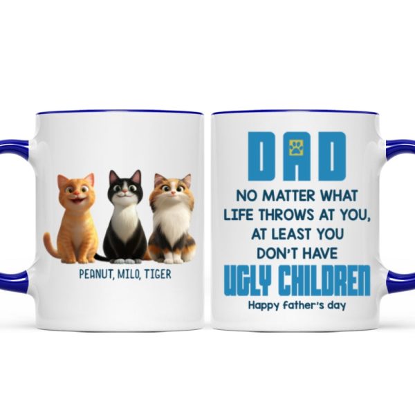 Dad No Matter What Life Throws At You, Funny Cartoon Cats Personalized Mug, Father's Day Gift for Cat Dads
