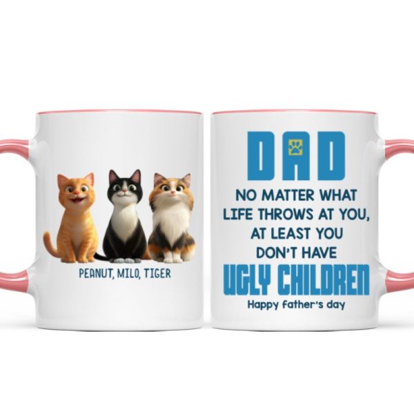 Dad No Matter What Life Throws At You, Funny Cartoon Cats Personalized Mug, Father's Day Gift for Cat Dads