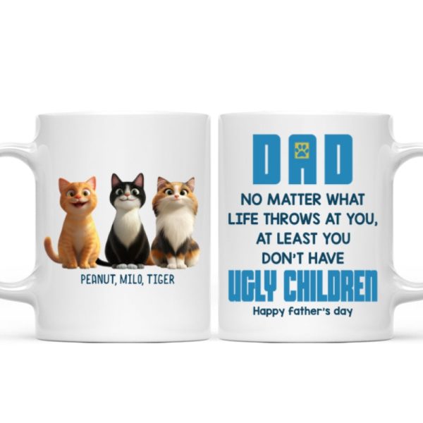 Dad No Matter What Life Throws At You, Funny Cartoon Cats Personalized Mug, Father's Day Gift for Cat Dads
