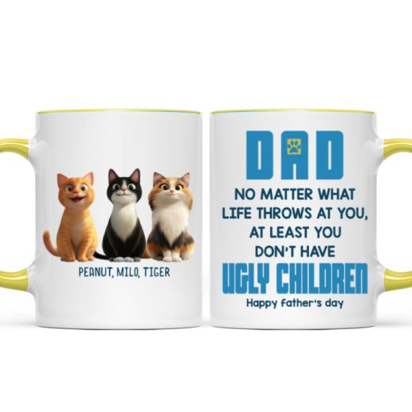 Dad No Matter What Life Throws At You, Funny Cartoon Cats Personalized Mug, Father's Day Gift for Cat Dads