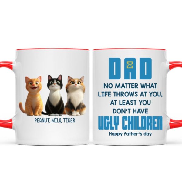 Dad No Matter What Life Throws At You, Funny Cartoon Cats Personalized Mug, Father's Day Gift for Cat Dads