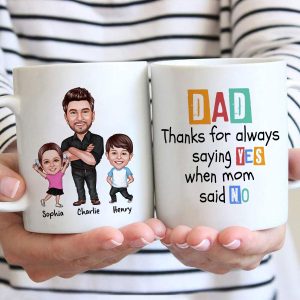 Dad Thanks For Always Saying Yes Caricature Style Personalized Mug
