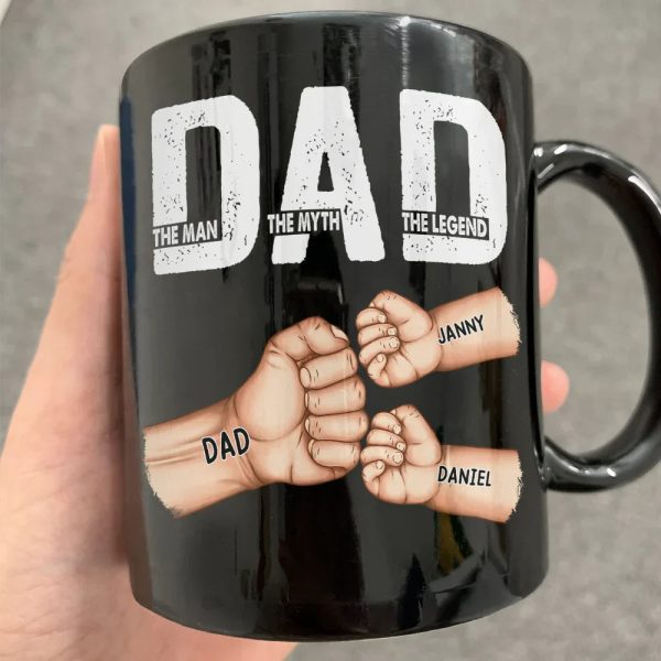 Dad The Man The Myth The Legend Fist Bump - Personalized Black Mug Dad The Man The Myth The Legend Fist Bump - Personalized Black Mug