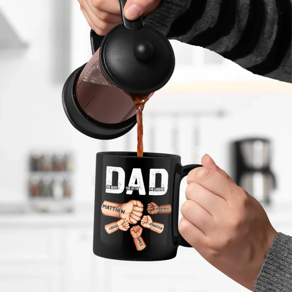 Dad The Man The Myth The Legend Fist Bump - Personalized Black Mug Dad The Man The Myth The Legend Fist Bump - Personalized Black Mug