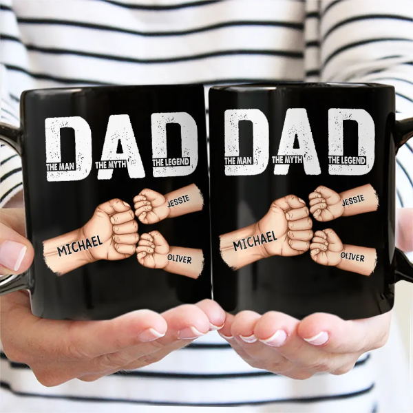 Dad The Man The Myth The Legend Fist Bump - Personalized Black Mug Dad The Man The Myth The Legend Fist Bump - Personalized Black Mug