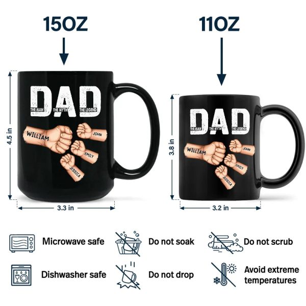Dad The Man The Myth The Legend Fist Bump - Personalized Black Mug Dad The Man The Myth The Legend Fist Bump - Personalized Black Mug