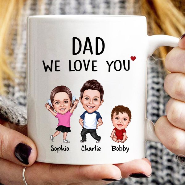 Dad We Love You Funny Caricature Personalized Mug, Father's Day Gift For Him