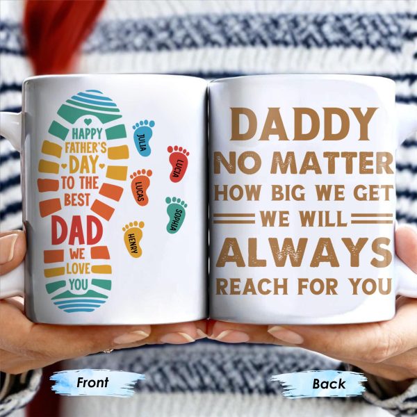 Daddy No Matter How Big We Get, Colorful Footprints - Personalized Custom Coffee Mug - DAD231_MG Daddy No Matter How Big We Get, Colorful Footprints - Personalized Custom Coffee Mug - DAD231_MG
