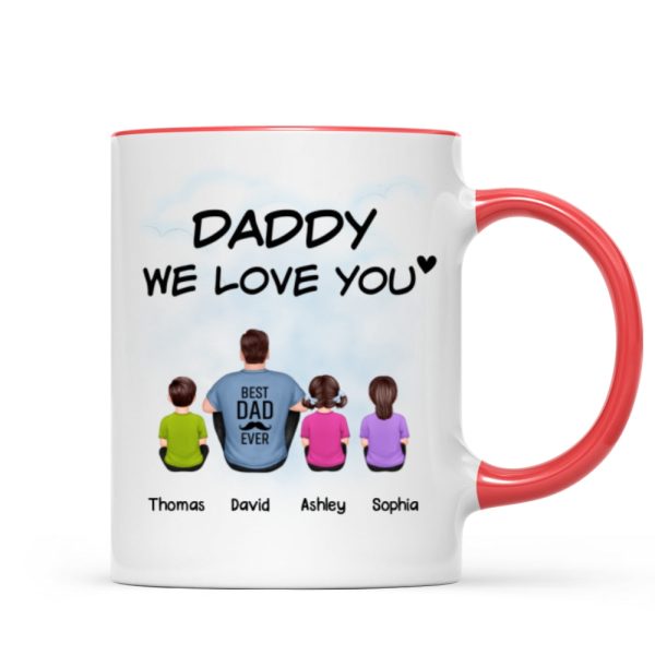 Daddy We Love You Back View Man Sitting With Kids Dog Cat Personalized Mug