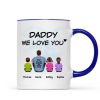 Daddy We Love You Back View Man Sitting With Kids Dog Cat Personalized Mug
