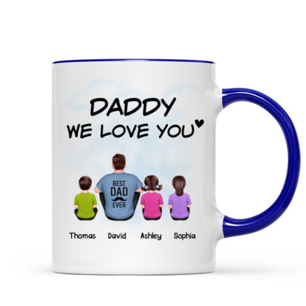 Daddy We Love You Back View Man Sitting With Kids Dog Cat Personalized Mug