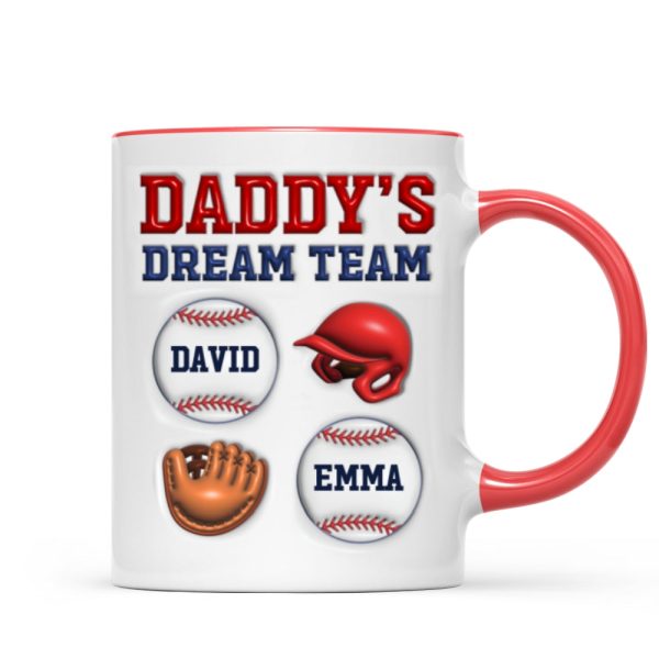 Daddy's Dream Team Baseball 3D Inflated Effect Personalized Mug