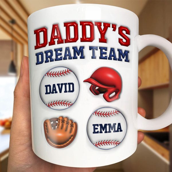 Daddy's Dream Team Baseball 3D Inflated Effect Personalized Mug