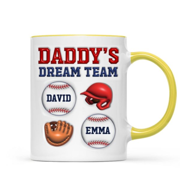 Daddy's Dream Team Baseball 3D Inflated Effect Personalized Mug