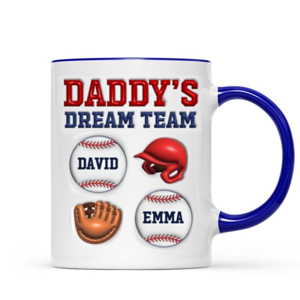 Daddy's Dream Team Baseball 3D Inflated Effect Personalized Mug