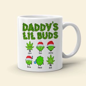 Daddy's Lil Buds Personalized Weed Family Mug, Christmas Tree Decor Daddy's Lil Buds Personalized Weed Family Mug, Christmas Tree Decor