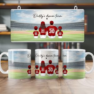 Daddy's Team Baseball Family Sitting Personalized AOP Mug, Perfect Gift For Dad, Grandpa, Husband