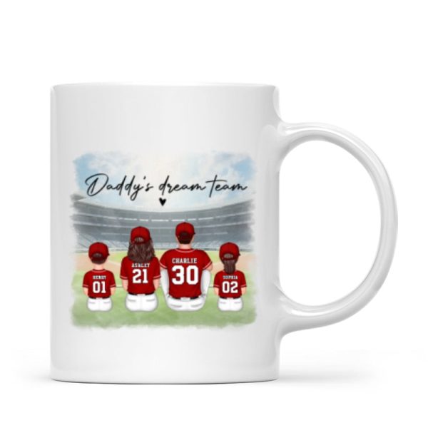 Daddy's Team Baseball Family Sitting Personalized Mug, Gift For Dad, Grandpa, Husband