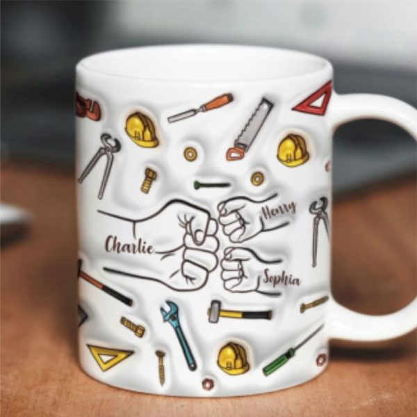 Daddy's Team Fist Bump, 3D Inflated Personalized Mug, Father's Day Gift For Dad